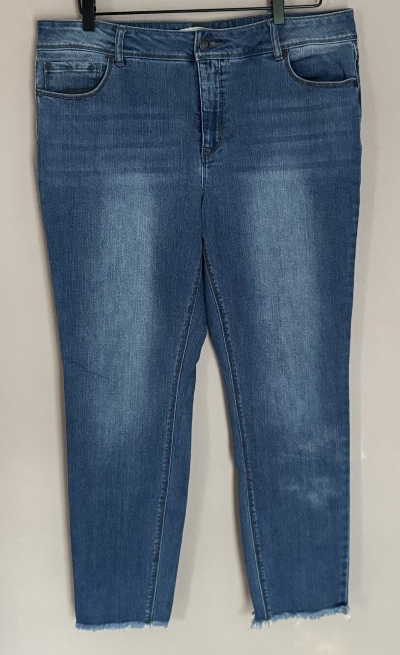 C Denim Womens Stretch Crop Jeans 16 Denim Blue High Rise Straignt Raw Hem